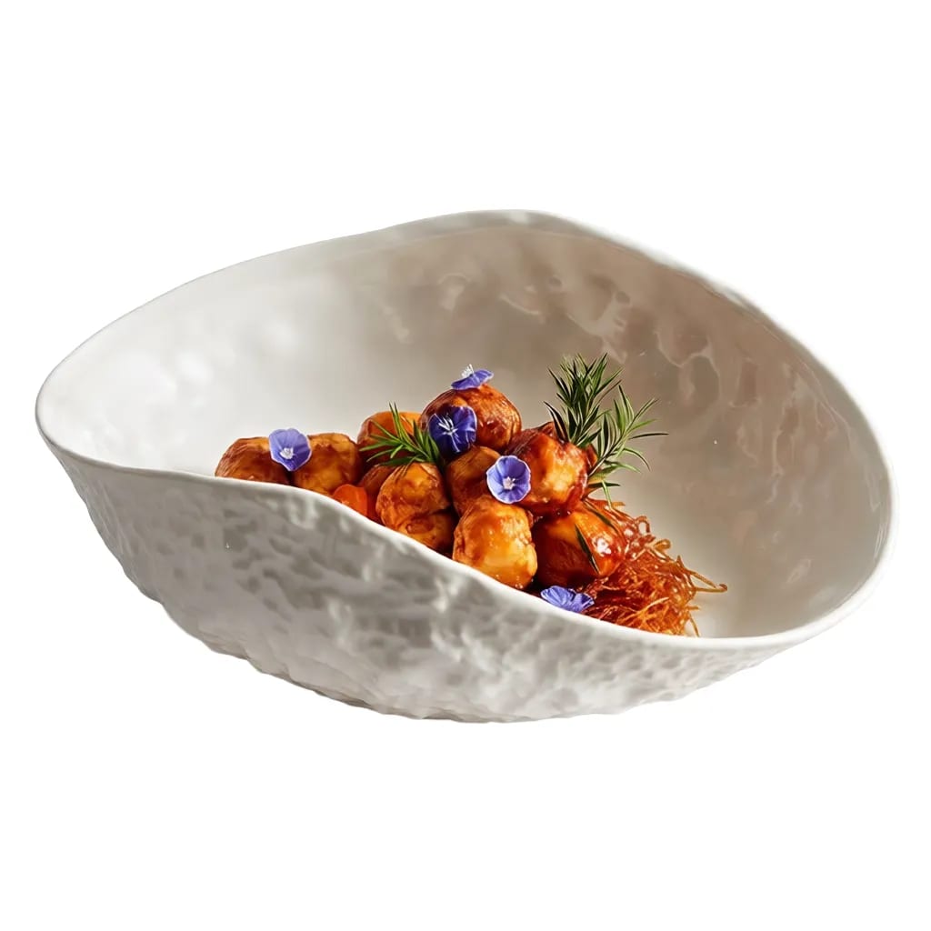 10" Ceramic Shell Soup Plate Rock Textured Deep Serving Bowl