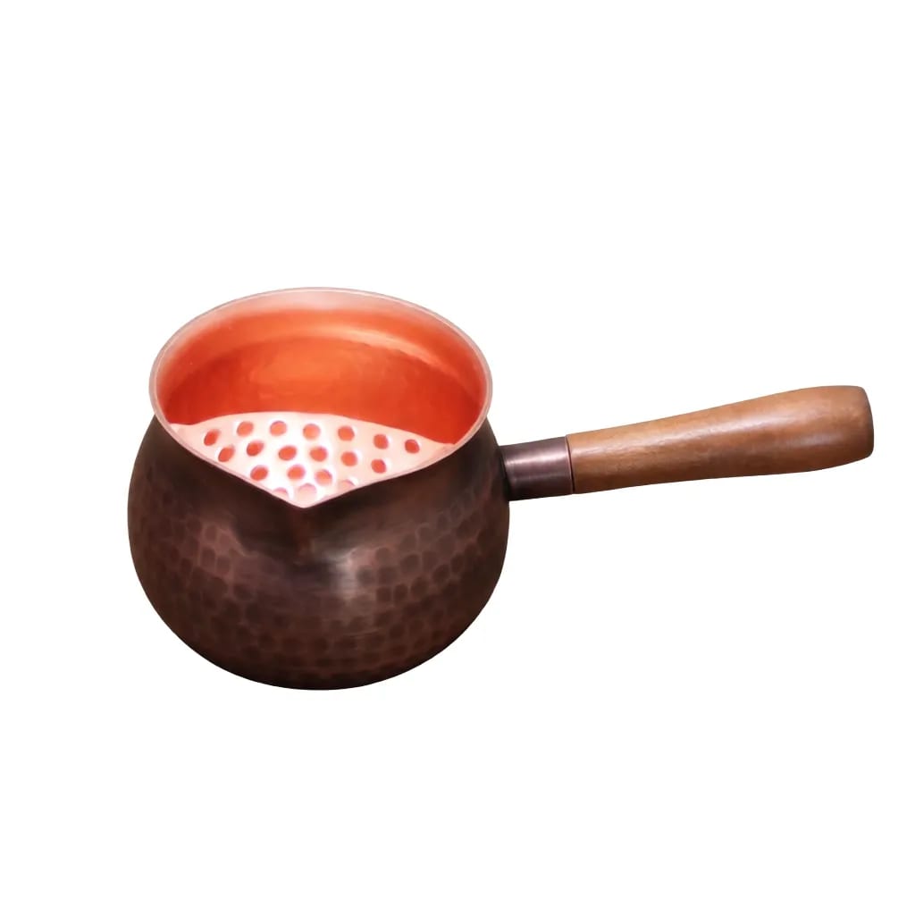 10 oz Hammered Copper Side Handle Tea Roasting Strainer Pot