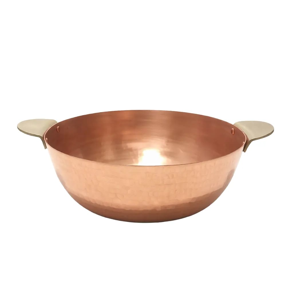 11.8" Hammered Pure Copper Pot With Brass Handles Induction