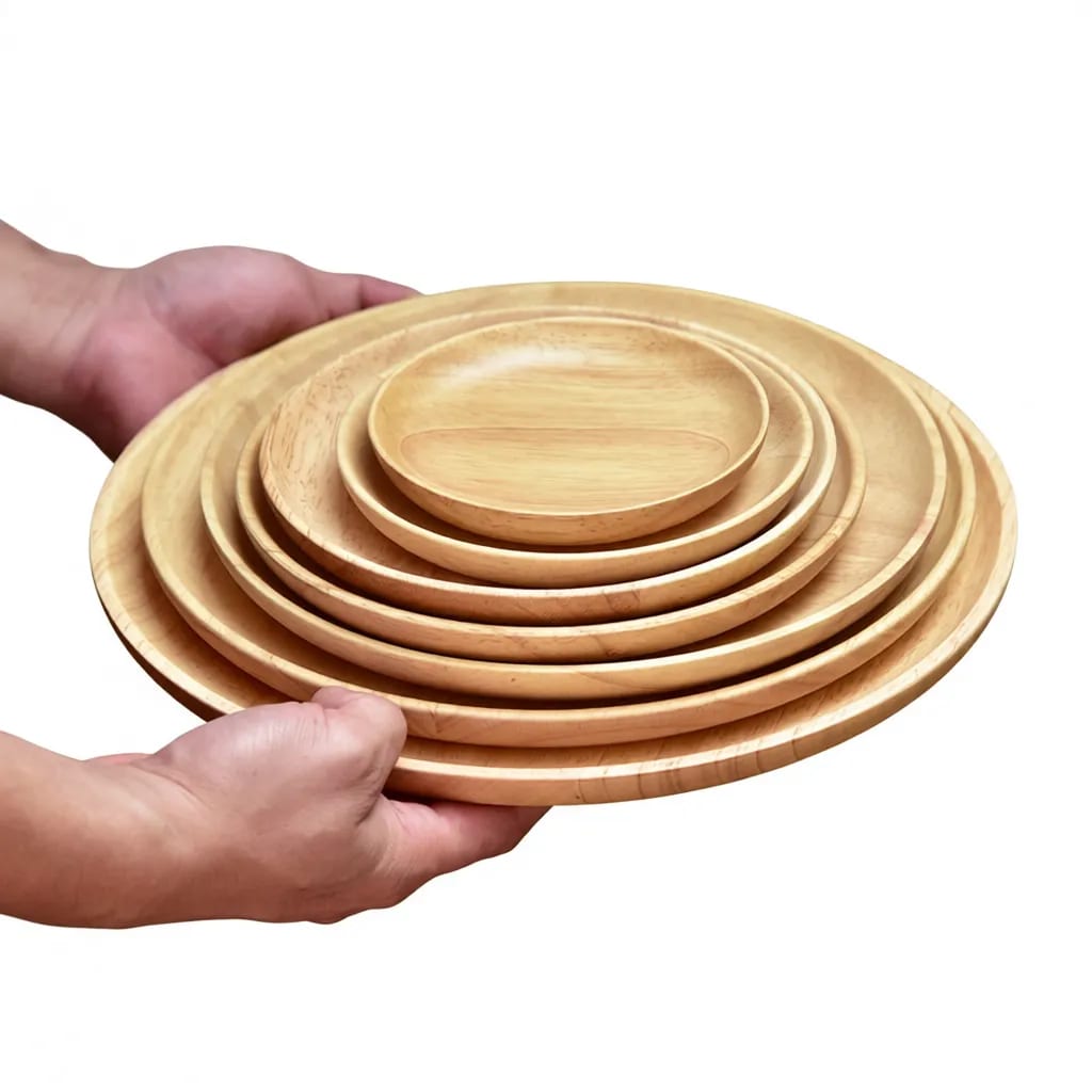 12" Large Round Natural Rubberwood Serving Dinner Platter