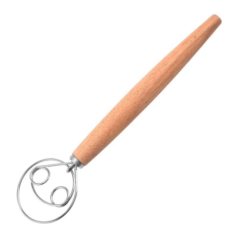 13.3" Wooden Handle Double Eye Stainless Steel Dough Whisk