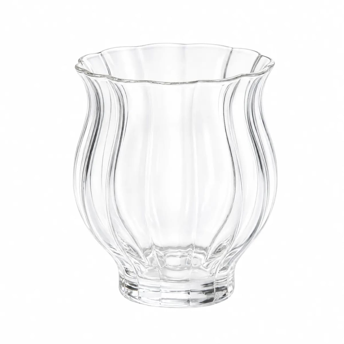 140ml Clear Fluted Glass Tea Cup with Tulip Inspired Design