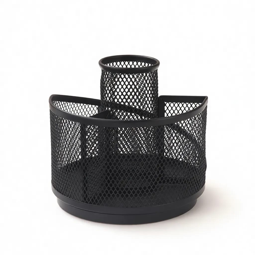 360 Degree Rotating Mesh Desk Organizer Stationery Storage