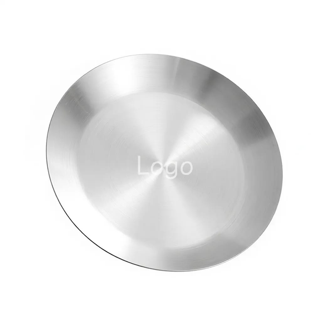 8" Brushed Stainless Steel Round Serving Plate Tray