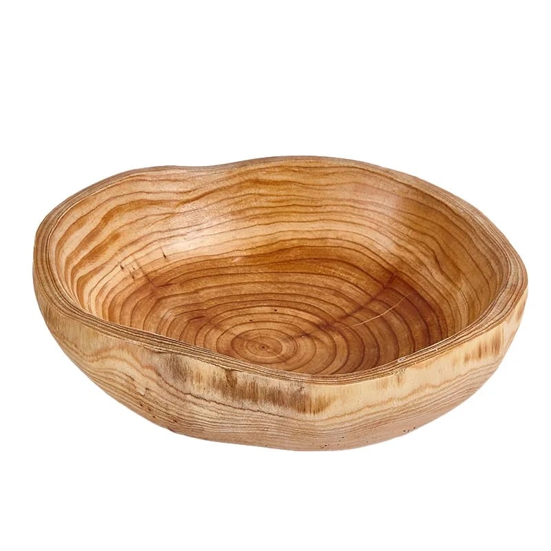 8" Hand Carved Natural Wood Salad Fruit Serving Bowl Dish