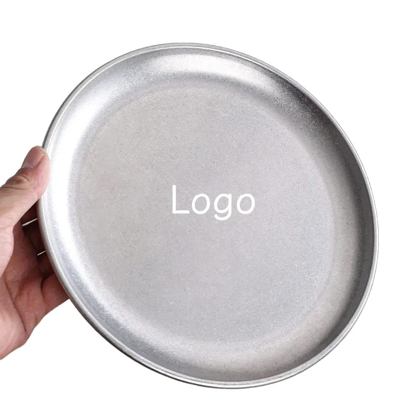 8" Vintage Stainless Steel Round Serving Plate Dessert Tray