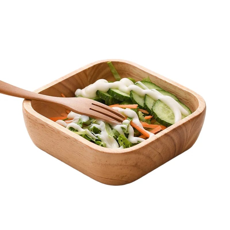 8x8 Large Square Natural Rubberwood Serving Salad Fruit Bowl