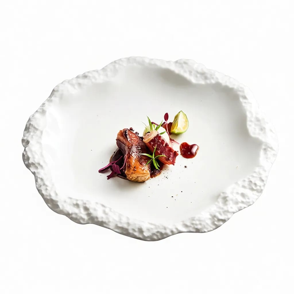 9.8 Inch White Ceramic Dinner Plate Rock Textured Irregular