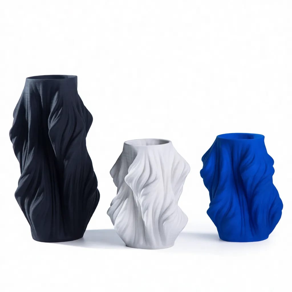 Abstract 3D Printed Ceramic Wave Fold Texture Vase Decor