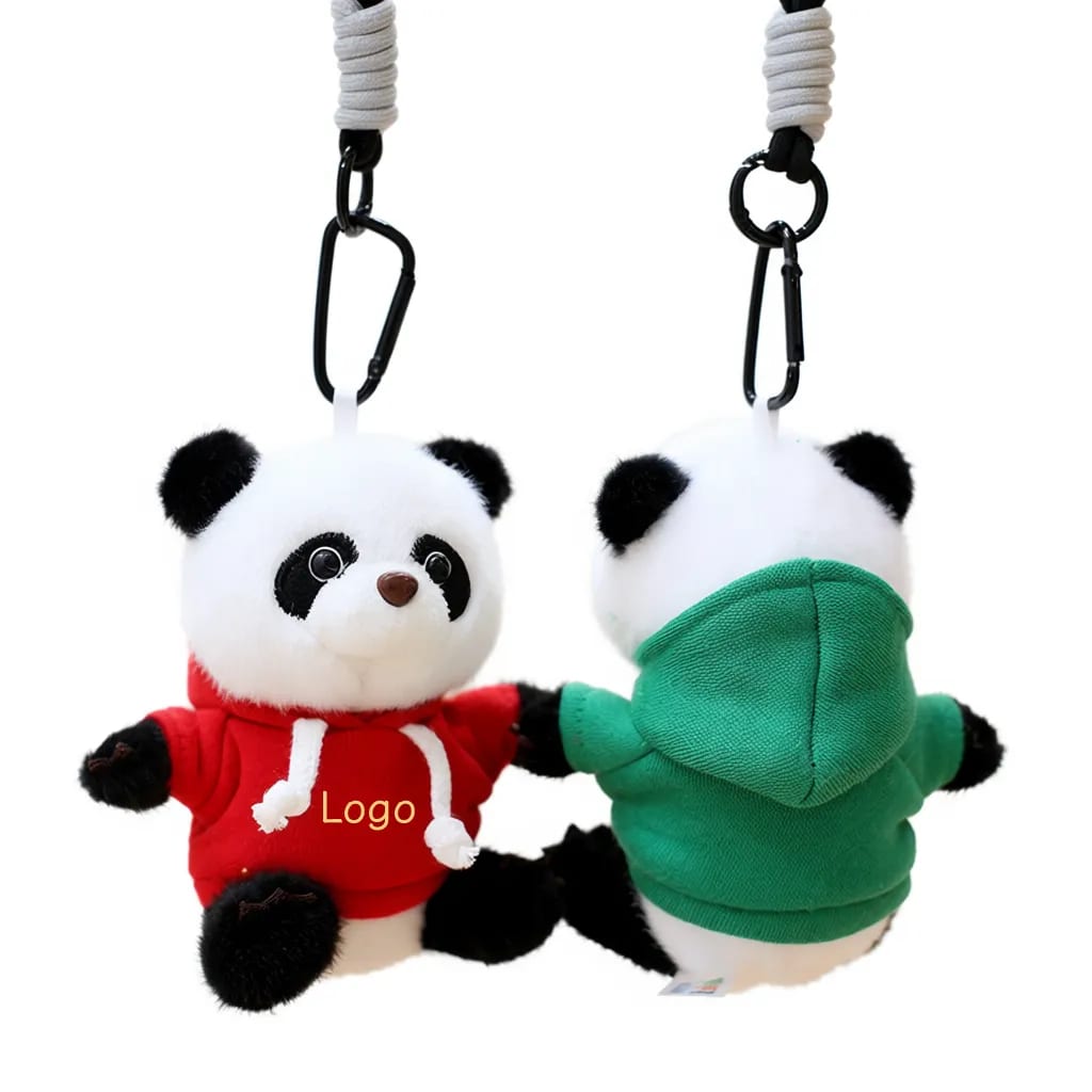 Adorable Panda Plush Keychain w/ Colorful Hoodie Accessory