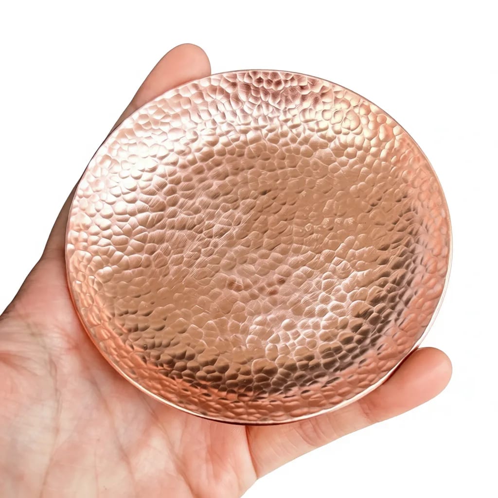 Artisan Hand Hammered Solid Copper Round Coaster Desk Tray