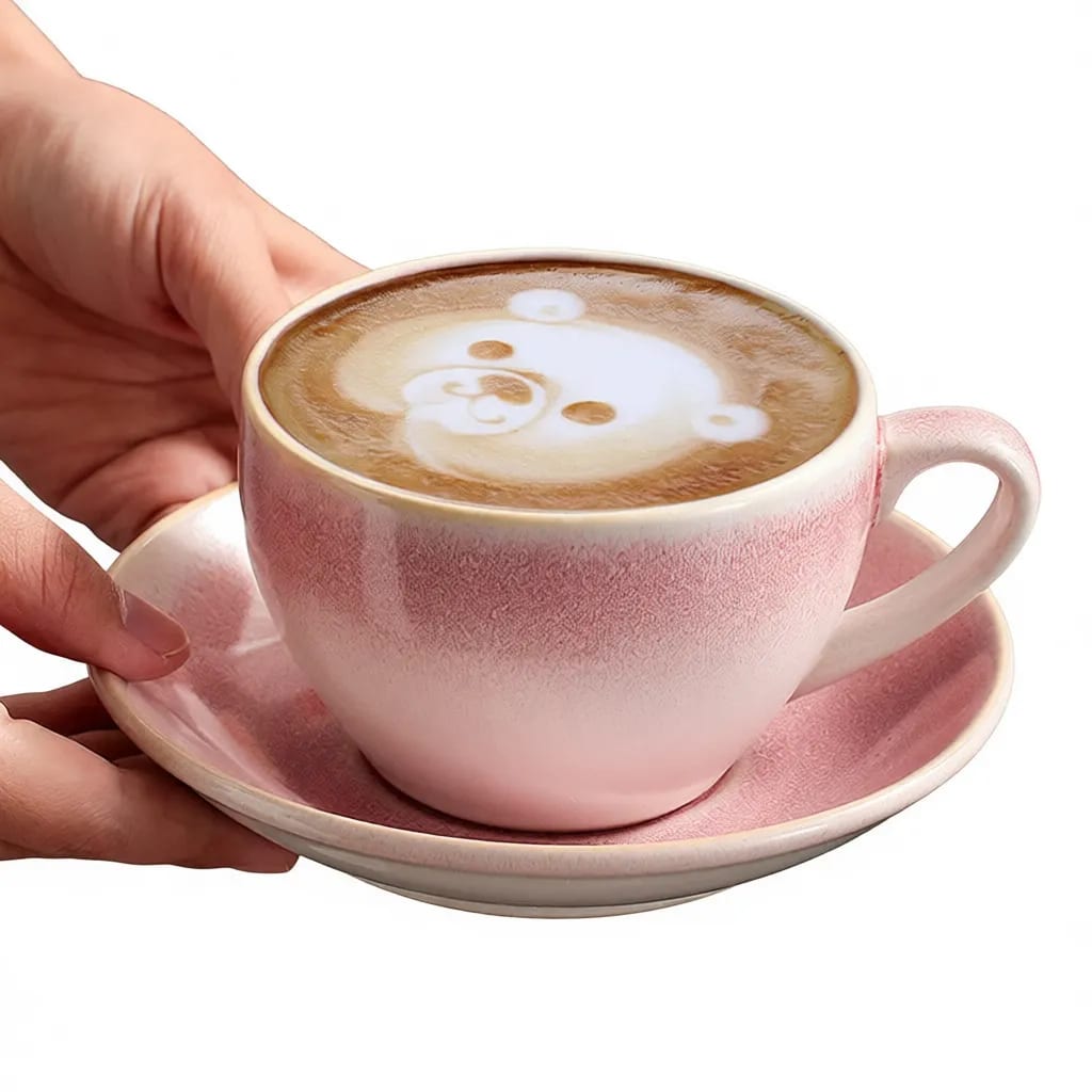 Artisan Reactive Glaze Ceramic Cappuccino Cup Saucer Set