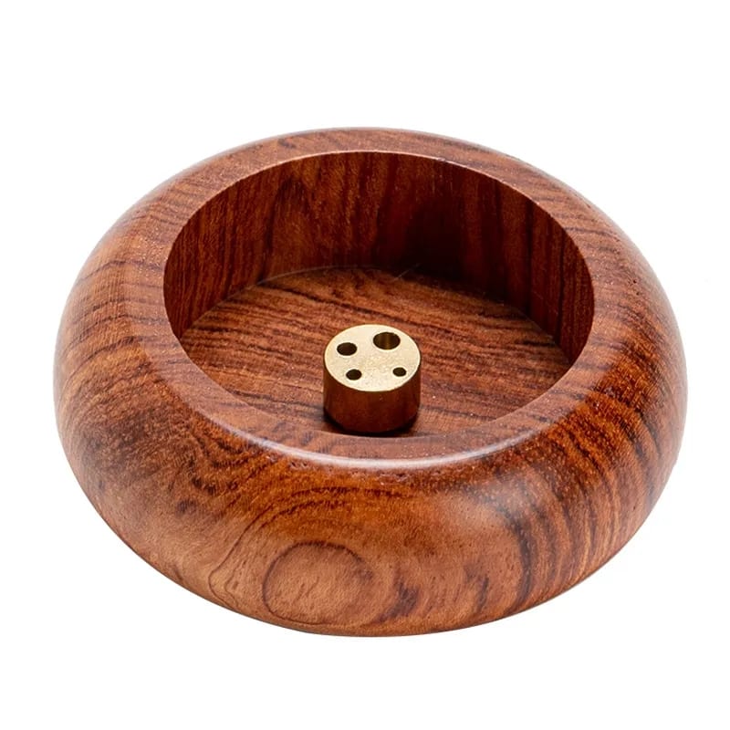 Artisan Solid Wood Round Incense Holder Ash Catcher Bowl