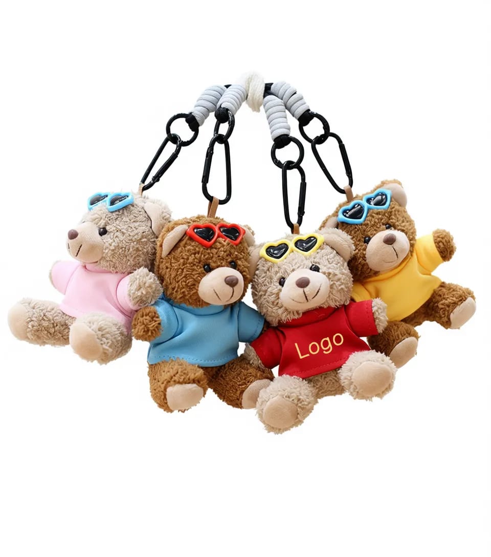 Cool Teddy Bear Plush Keychain with T-Shirt and Glasses