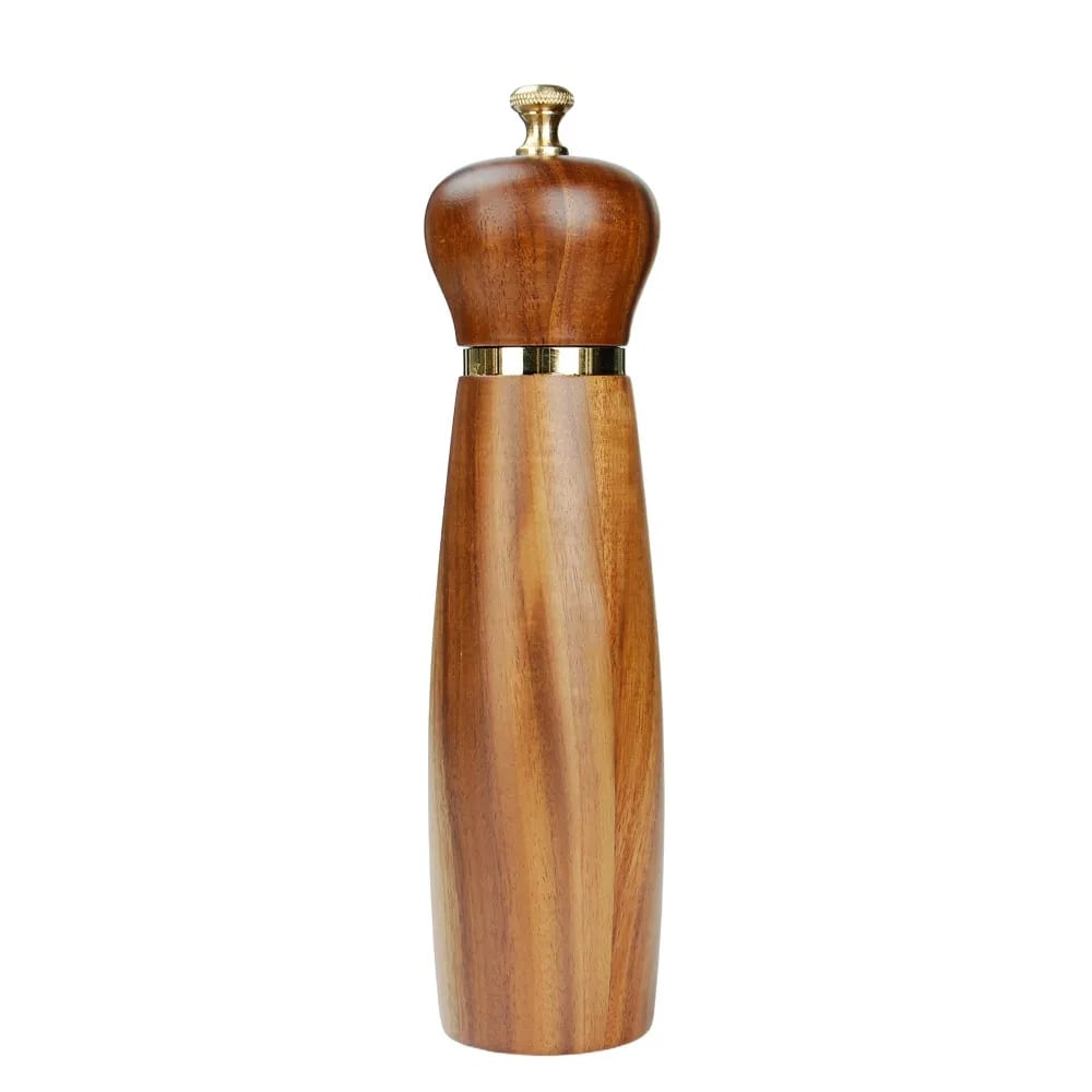Curvaceous Acacia Wood Pepper Mill Grinder With Metal Ring