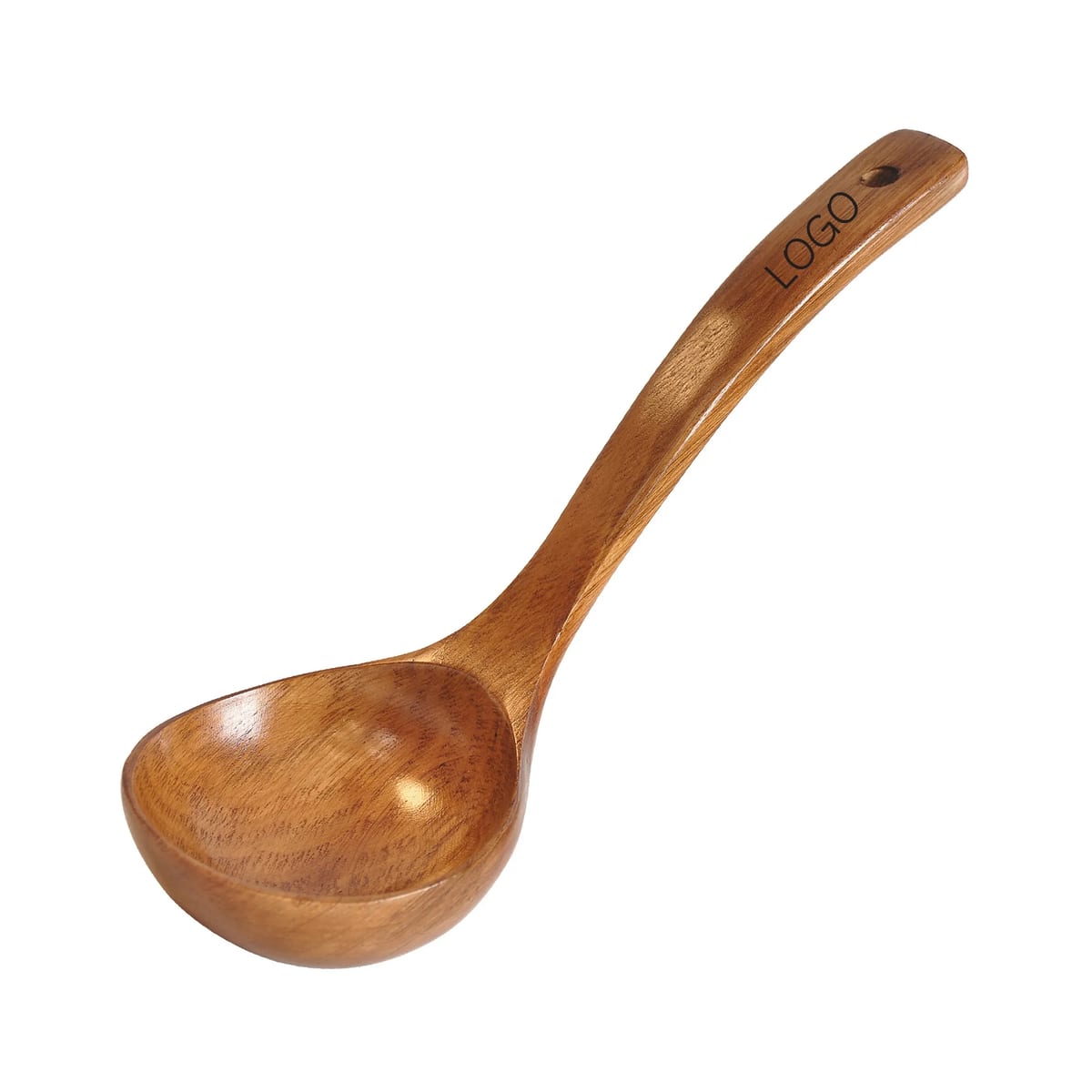 Curved Long Handle Solid Wood Soup Serving Ladle Utensil