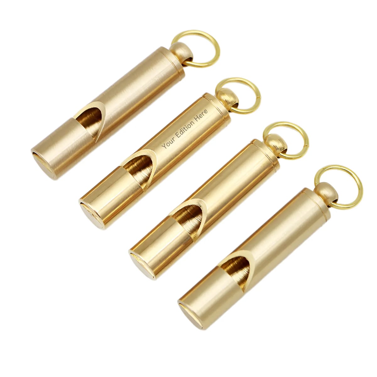 Custom Etched Solid Brass Outdoor Survival Whistle Keychain