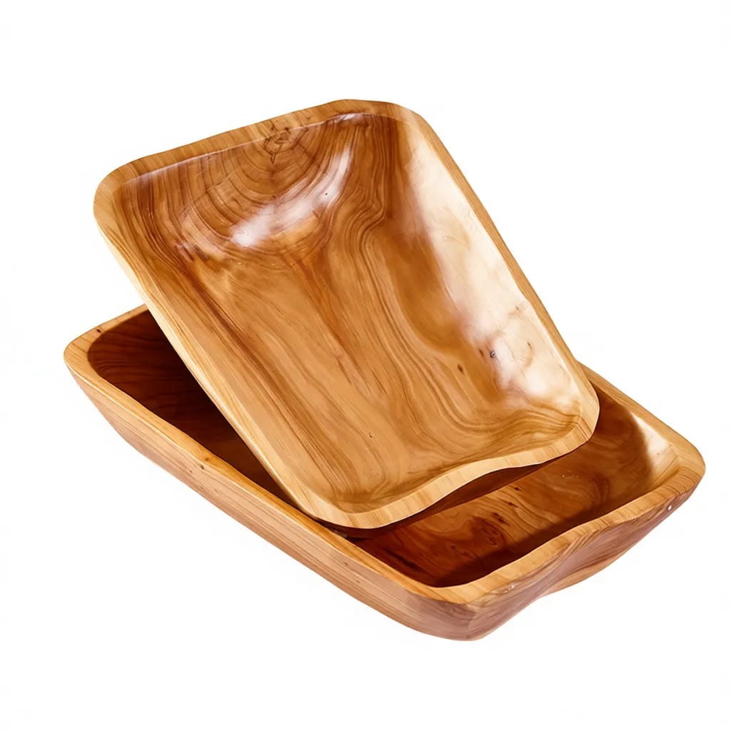 Deep Rectangular Natural Wood Serving Basin Fruit Bowl 16 In