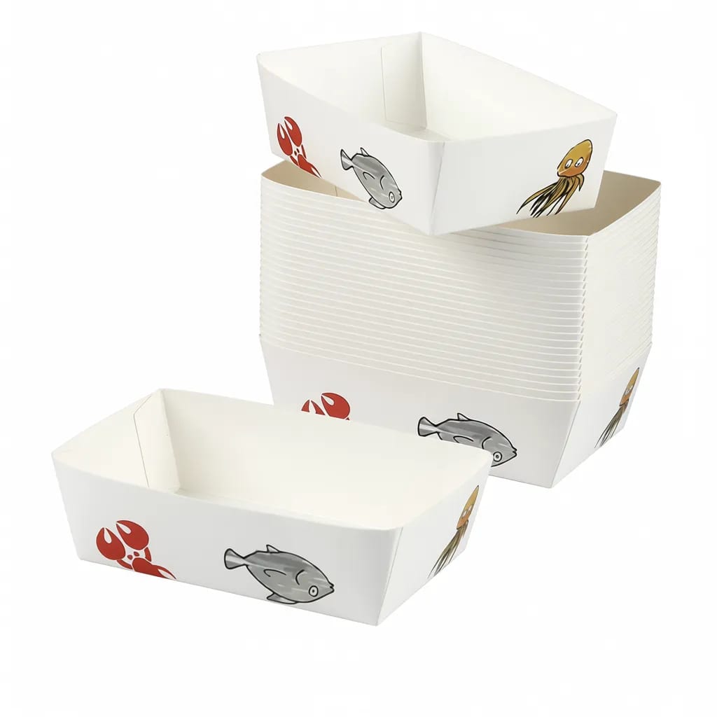 Disposable Coated Paper Serving Tray Snack Boat Container