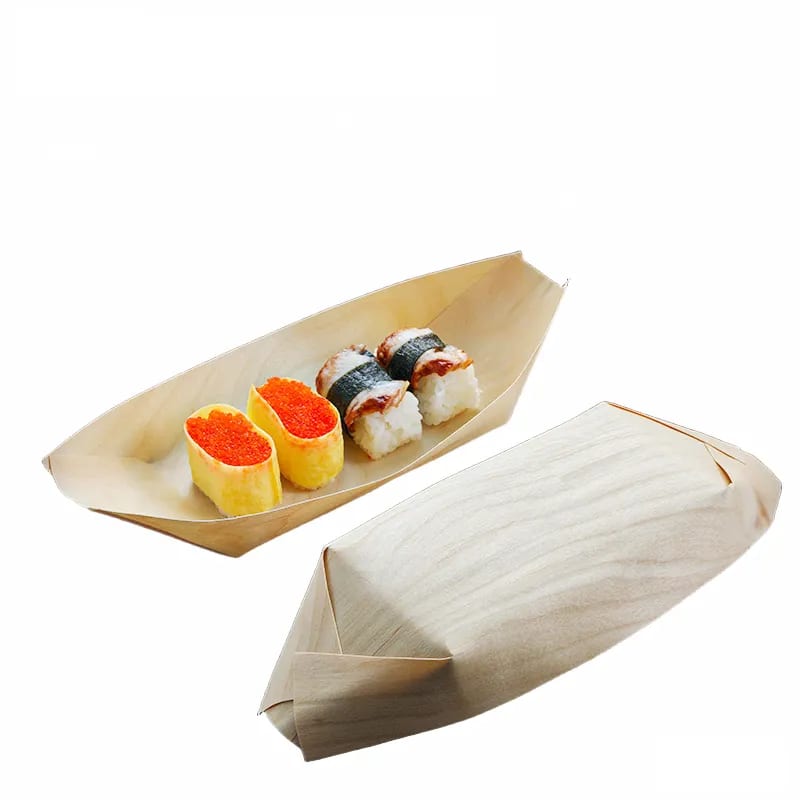 Disposable Natural Wood Boat 9 Inch Sushi Snack Serving Tray