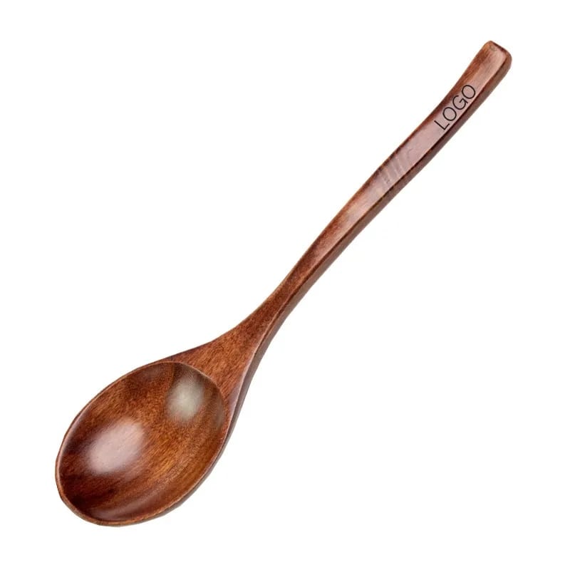Ergonomic Long Handle Hardwood Wide Bowl Ramen Soup Spoon