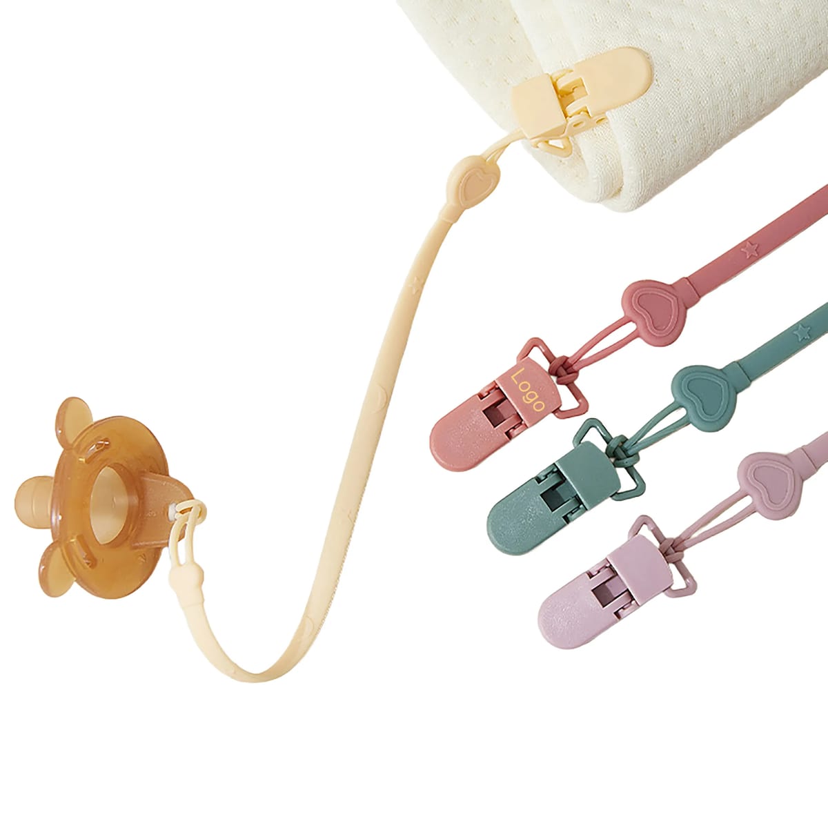 Flexible Silicone Pacifier and Teether Safety Clip Holder