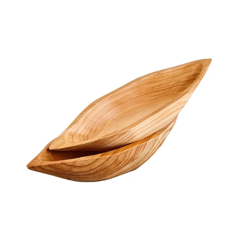 Handcrafted Boat Shaped Solid Acacia Wood Serving Fruit Bowl