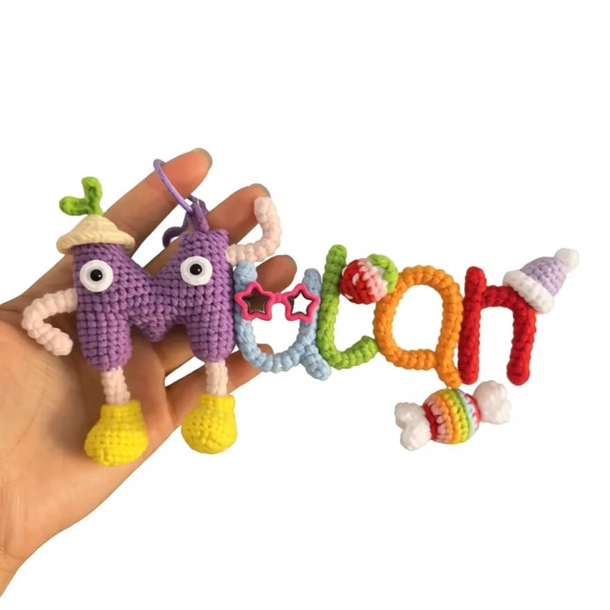 Handcrafted Crocheted Character Letter Name Keychain Charm