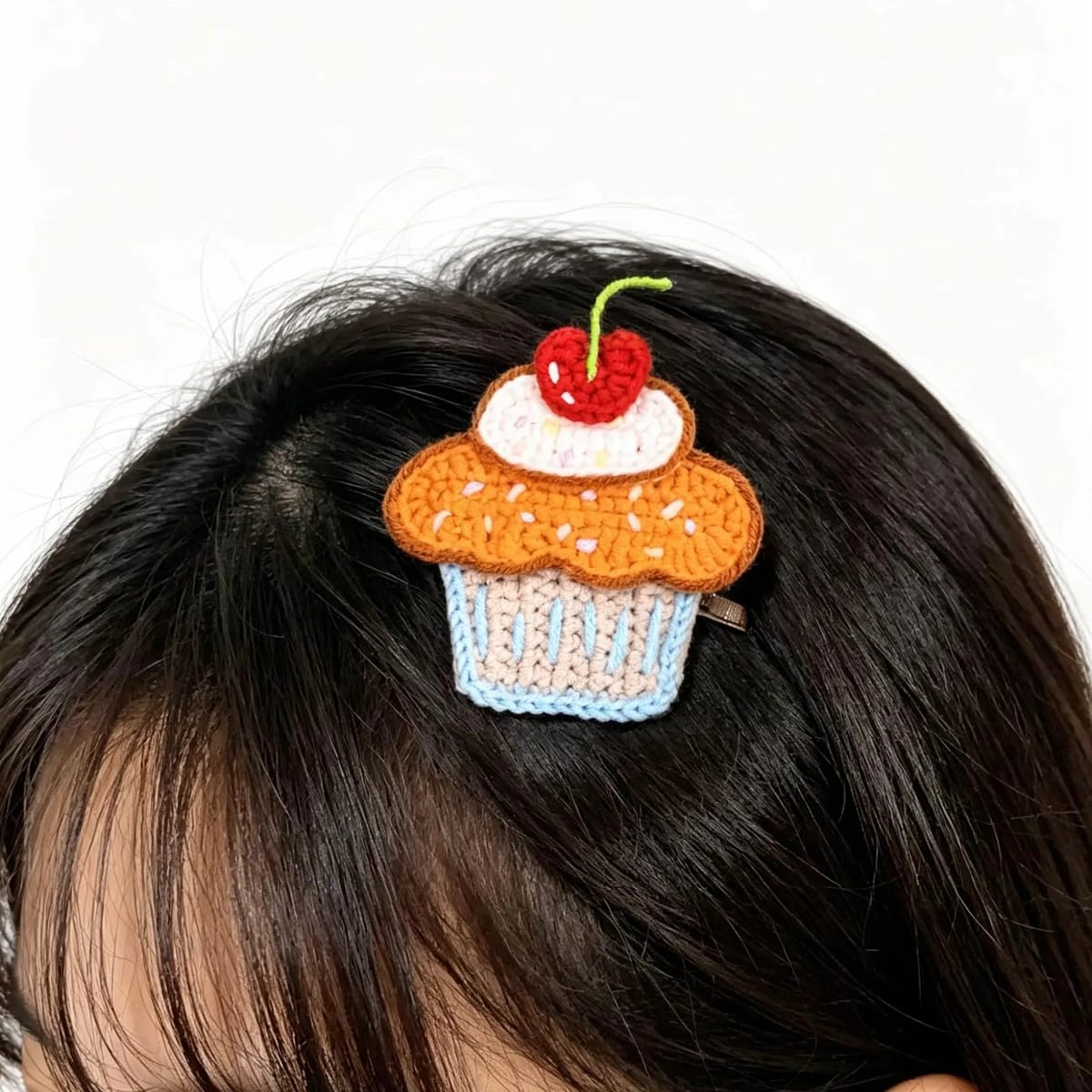 Handcrafted Crocheted Cherry Cupcake Hair Clip Accessory