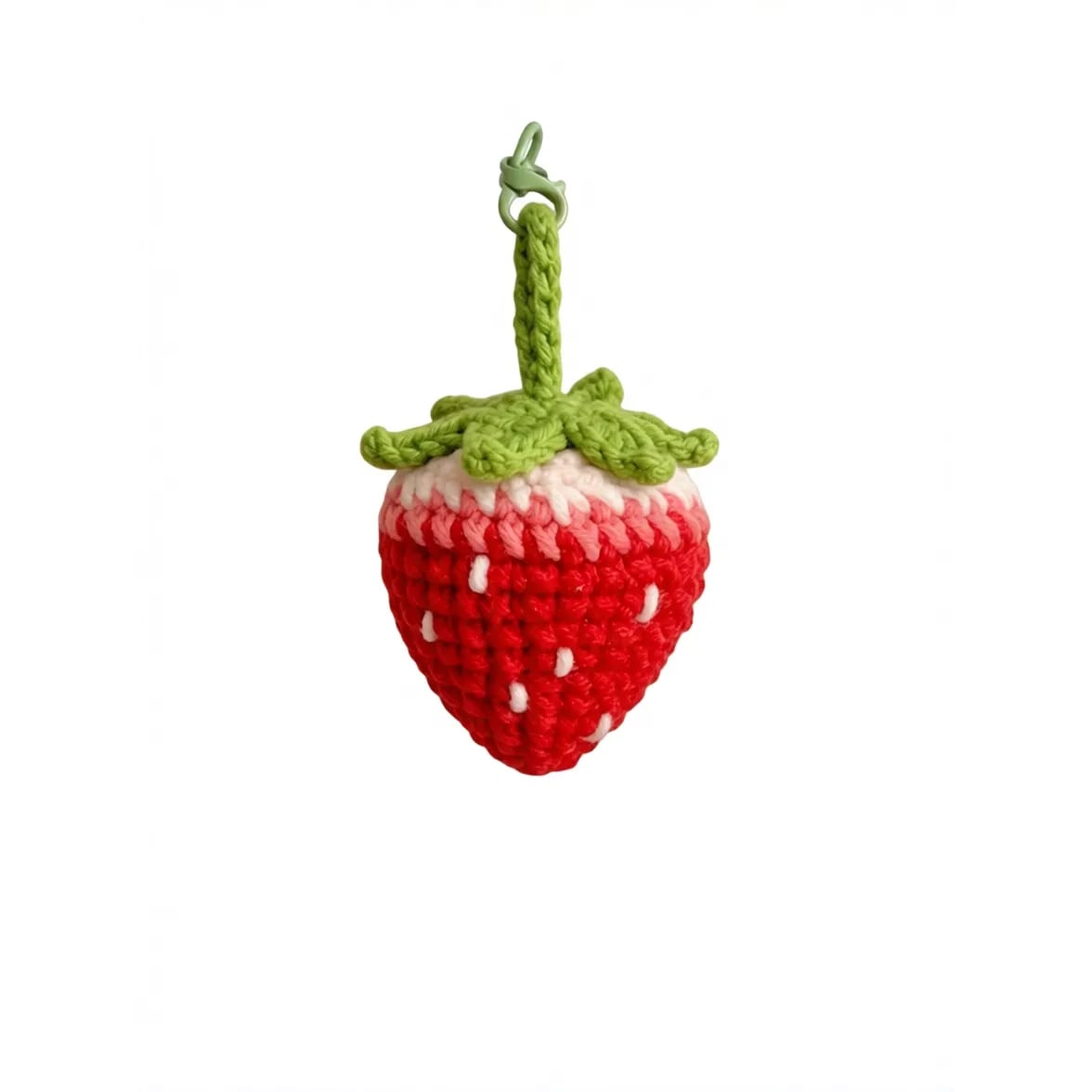 Handcrafted Crocheted Red Strawberry Yarn Keychain Charm