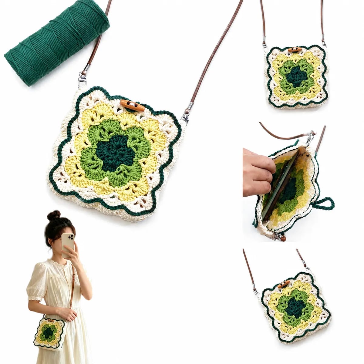 Handmade Crochet Floral Crossbody Phone Purse Shoulder Bag