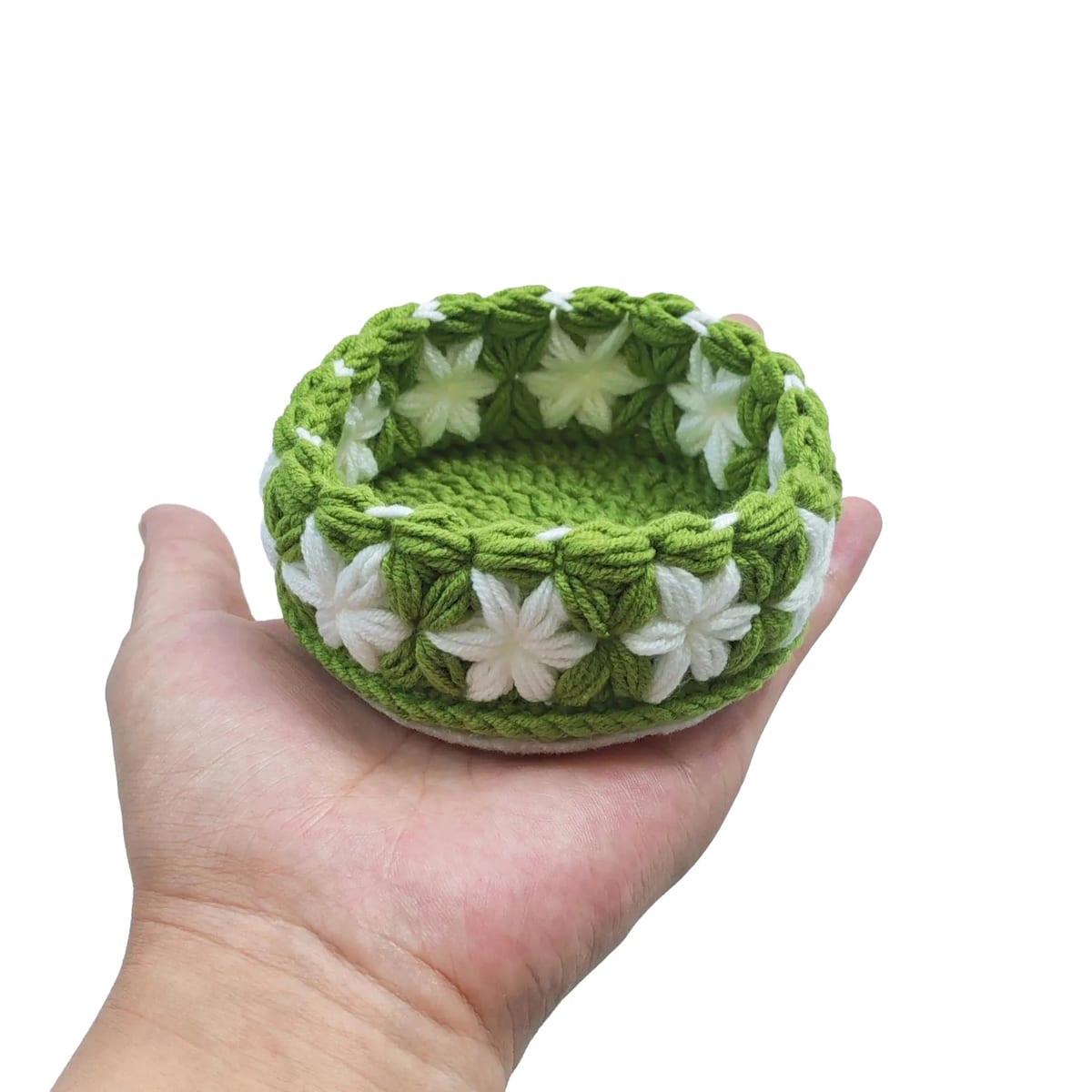 Handmade Crochet Floral Desk Storage Basket Trinket Bowl