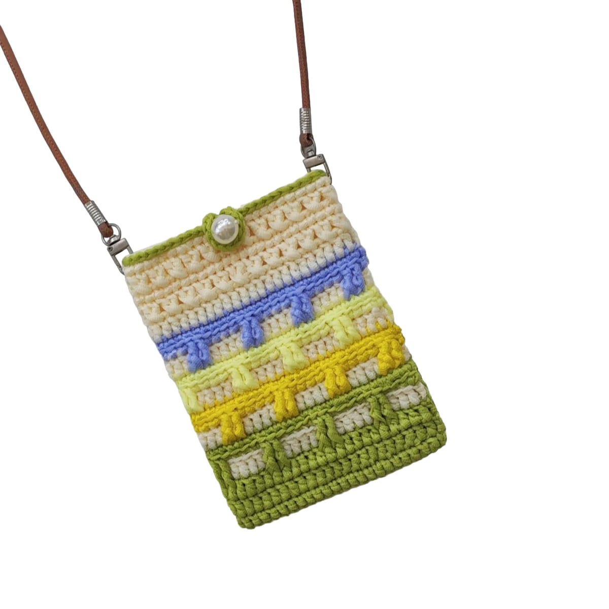 Handmade Crochet Striped Crossbody Cell Phone Pouch Purse