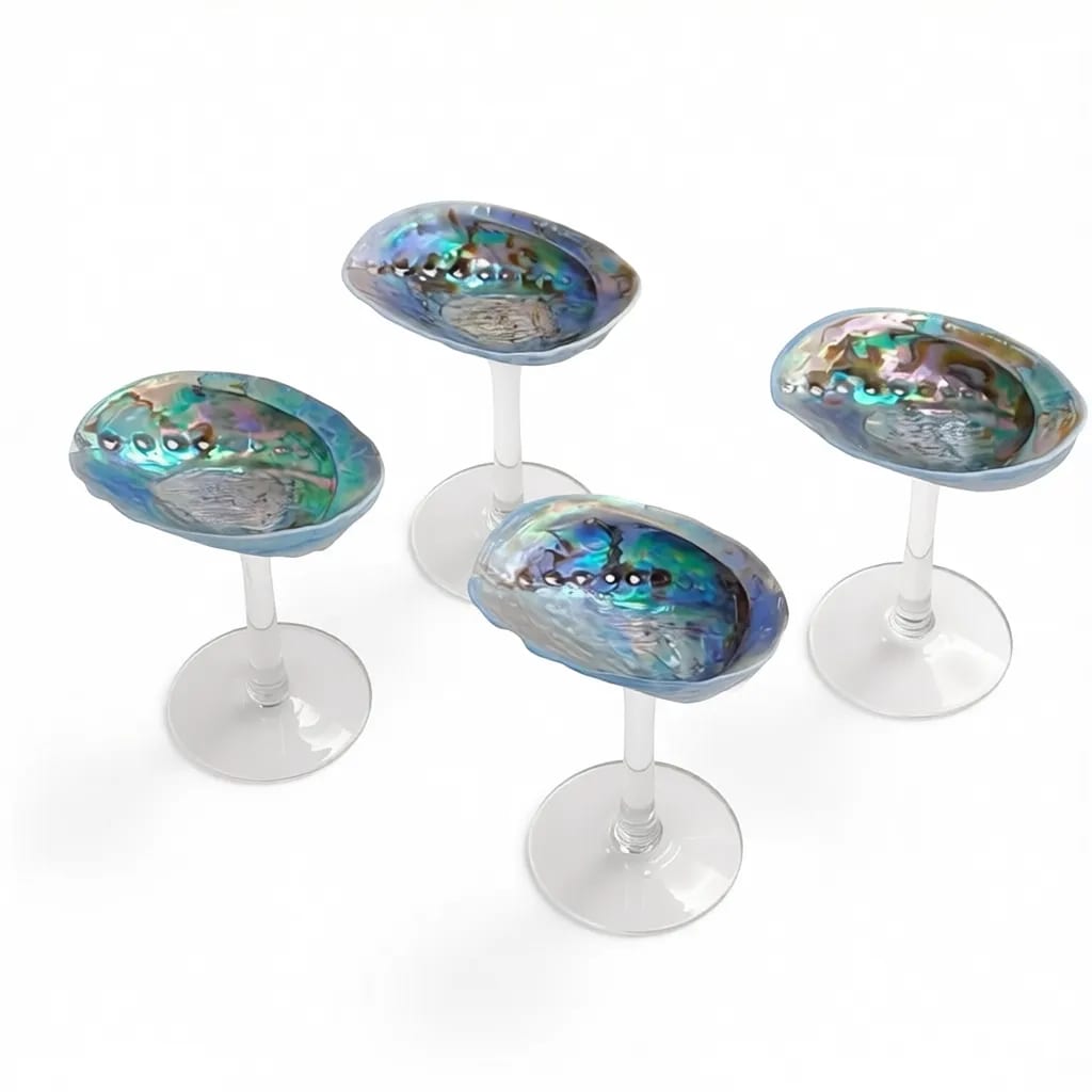 Iridescent Blue Abalone Shell Martini Glass Coastal Stemware