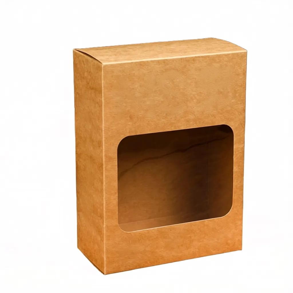 Kraft Paper Apparel Box Clear Window Straight Tuck Carton