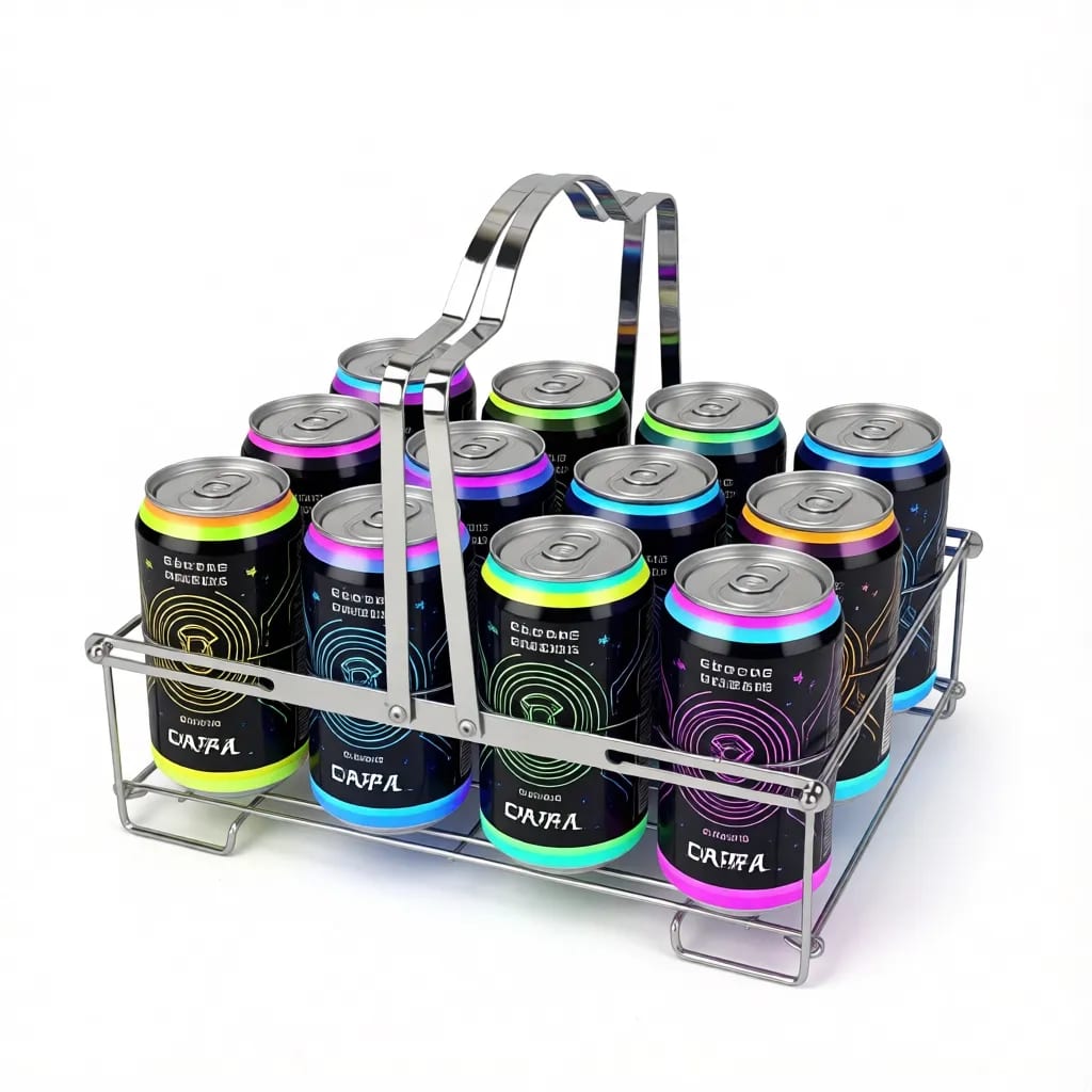 Metal 12-Slot Beer Bottle Carrier Foldable Handle Can Holder