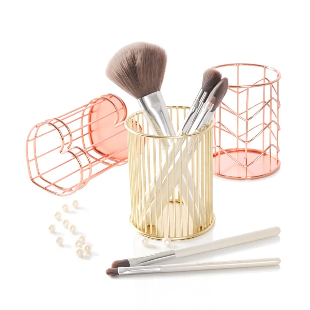 Metal Wire Geometric Desktop Pen Makeup Brush Cup Holder