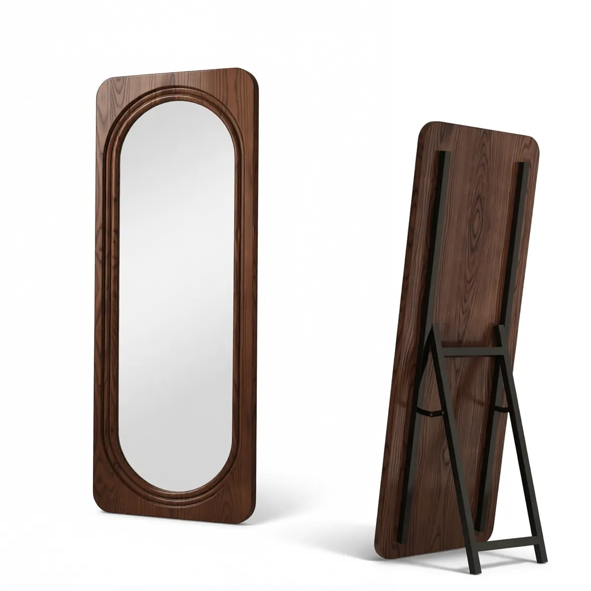 Mid-Century Modern Full Length Floor Mirror Wood Frame Stand