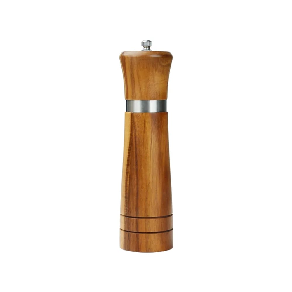 Modern 8.5 Inch Acacia Wood Salt Pepper Grinder Metal Ring