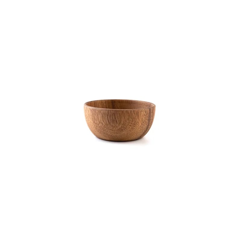 Natural Solid Acacia Wood Round Salad Rice Serving Bowl