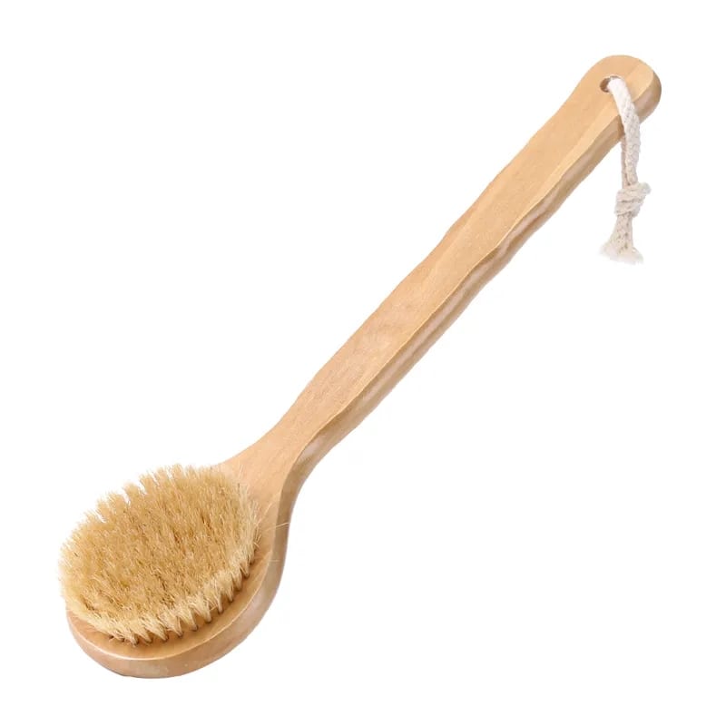 Natural Wood Boar Bristle Long Handle Back Scrubber Brush
