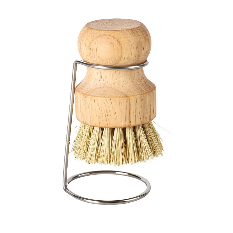 Natural Wood Sisal Dish Brush Pot Scrubber Wire Stand Set