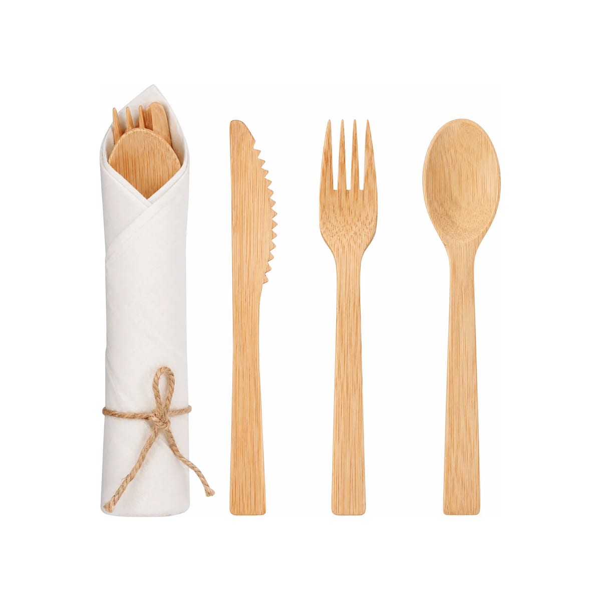 Pre Rolled Bamboo Cutlery Set Disposable Wrapped Napkin Kit