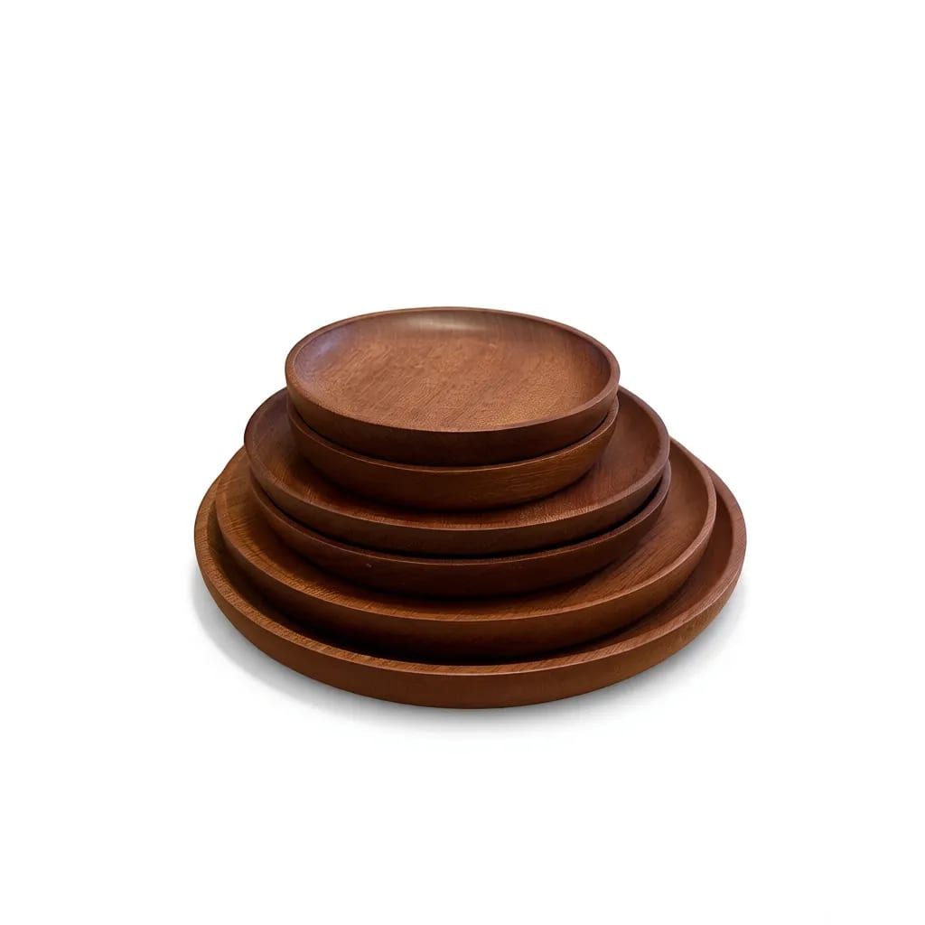 Premium Nauclea Hardwood Round Salad Dessert Serving Plate
