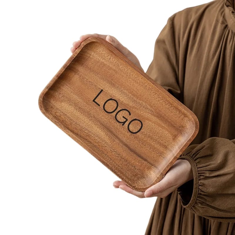 Rectangular Solid Acacia Wood Serving Tray Kitchen Platter