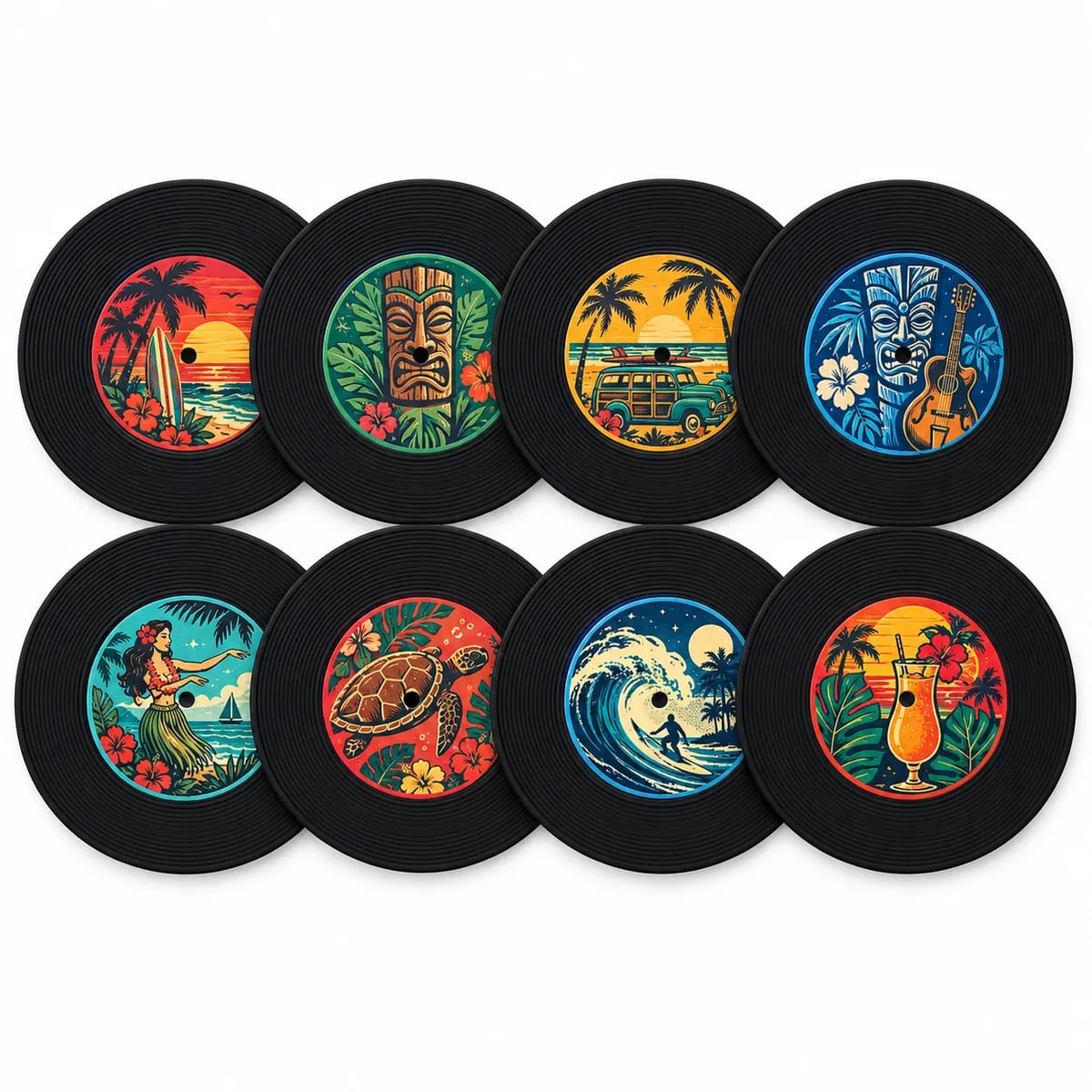 Retro Music Record Coaster 4 Inch PVC Rubber Drink Mug Mat