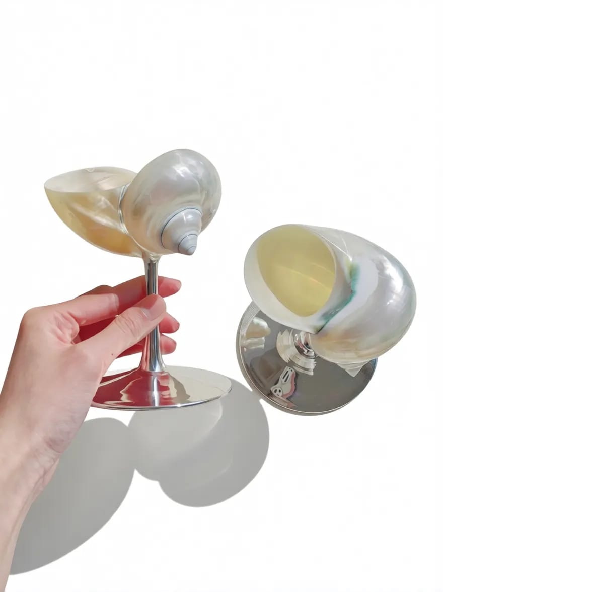 Retro Silver Seashell Martini Glass Natural Pearl Shell Cup