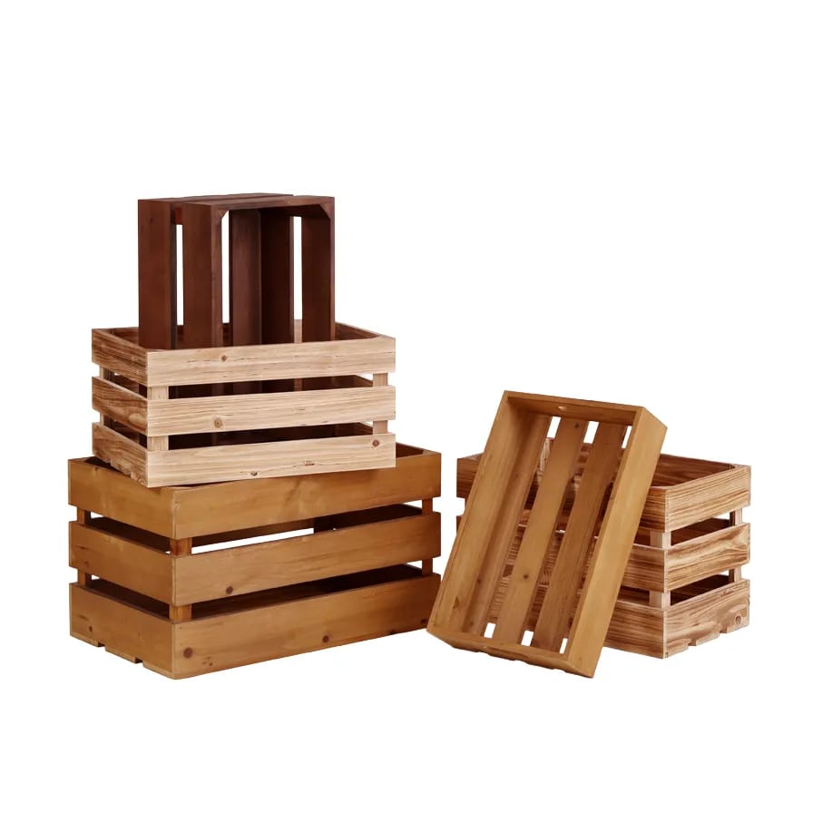 Rustic All-Purpose Solid Wood Slatted Storage Display Crate