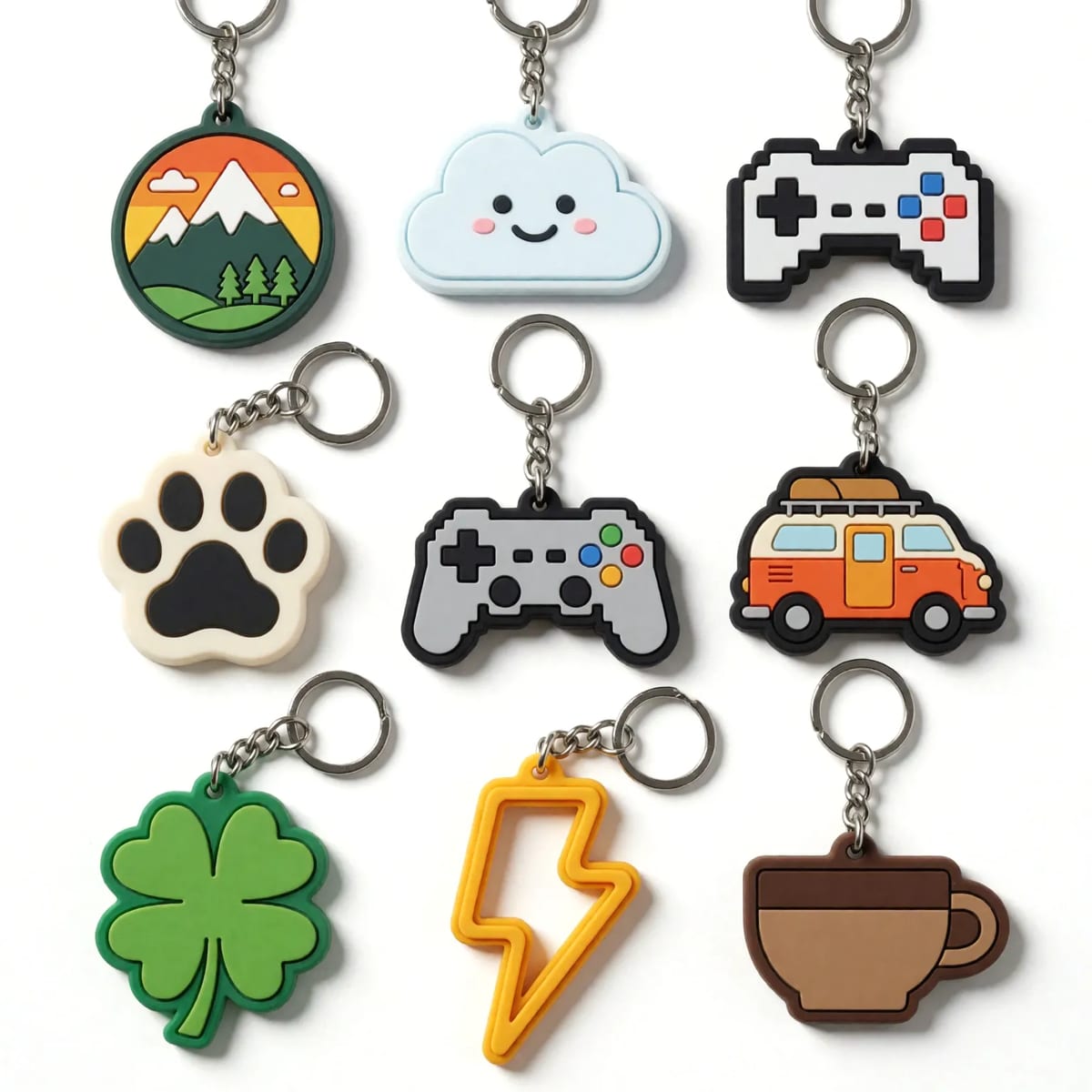Soft PVC Rubber Keychain 3mm Flat Bag Charm Pendant Keyring