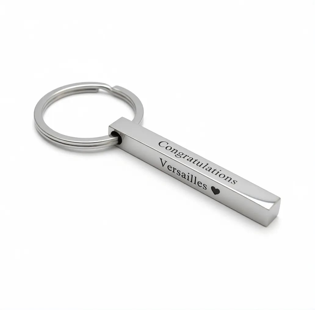 Solid Stainless Steel 3D Bar Keychain Engraved Name Fob